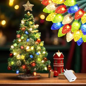 Enhon Mini Christmas Lights for Tabletop Xmas Tree, Mini Xmas Lights with 20 Multicolor C7 LED Light Bulb, 6.56 ft Christmas Village Light with Adapter for Table Decorations Dollhouse Decor
