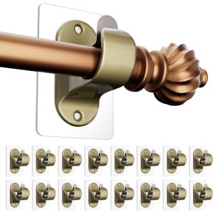 No Drilling Curtain Rod Brackets, Self Adhesive Curtain Holders, Adjustable Stick on Wall Curtain Rod Hooks Hanging for Bathroom Kitchen Home (16 Pack) (Retro Color)
