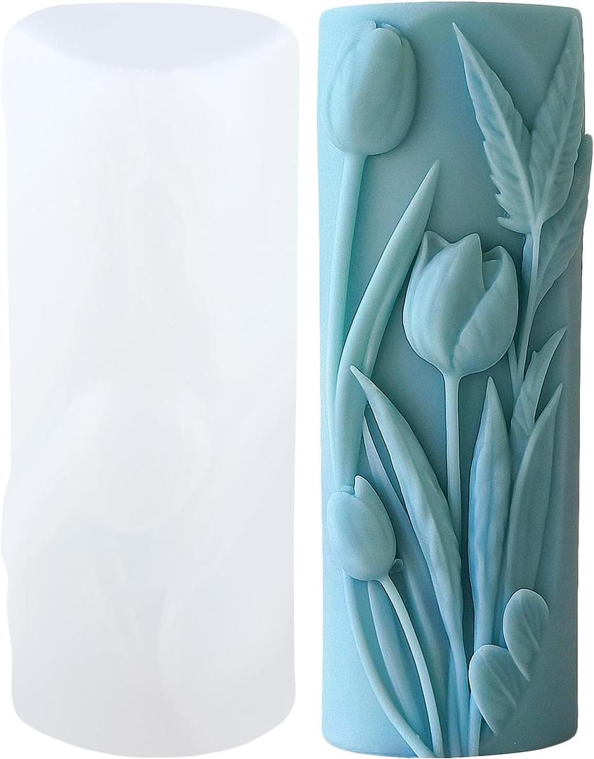 XIAOSHUI Tulip Cylinder Cylinder Candle Molds Tulip Flower Pillar Candle Silicone Mold for Candles Making Resin Casting Aromatherapy Candles Gypsum Craft Home Decorate