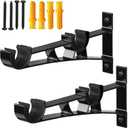 1 Inch Double Curtain Rod Bracket Heavy Duty Curtain Rod Hooks for Curtain Rod Wall Mounted Curtain Rod Holders, 2 Pack(Black)