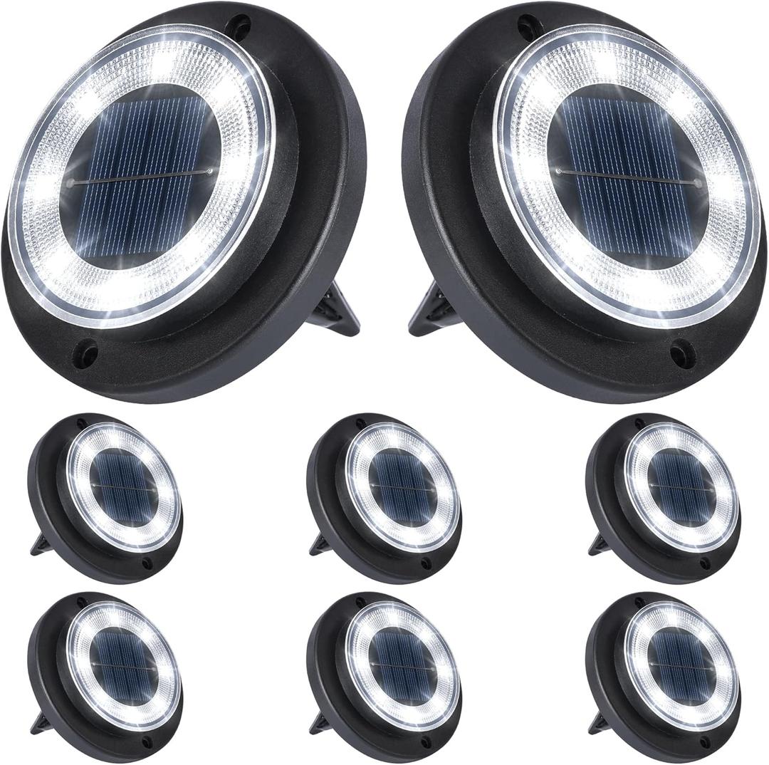 Flacchi Solar Ground Lights - Solar Powered Lights Outdoor Solar Disk Light Waterproof Landscape Light for Patio Yard Pathway Walkway Driveway (Cool White, 8 Pack)