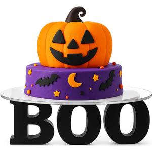 Meanplan Halloween BOO Letters Round Cake Stand 12 Inch Cupcake Dessert Snack Food Display Stand Holder Halloween Table Decorations Signs for Indoor Outdoor Tabletop Party Supplies