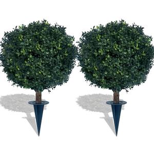 2 x kyesyes Artificial Boxwood Ball Bush 27" Tree UV Resistance Rated with Spike. Easy to Push in The Ground.Plant Looks Great in a Planter Anywhere. Indoor/Outdoor Decor 2 Pack