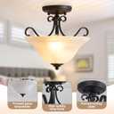 Luvkczc 12" Retro Semi Flush Mount Ceiling Light,Black Ceiling Light Fixture, Mid Century Ceiling Light Modern Glass Close to Ceiling Light for Bedroom Kitchen Porch Hallway,Bulbs Not Included
