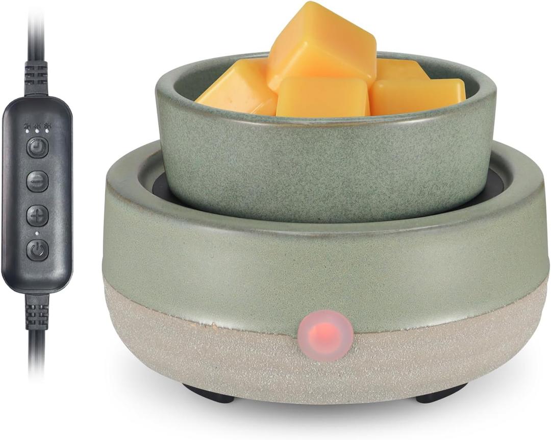 Candle Wax Melt Warmer with Timer Ceramic Electric Wax Melt 4-in-1 Oil Burner Adjusting Temperature Fits Yankee Large Jar Scented Candle for Home Decor Birthday Gifts for Women Mom Grandma Girls Green