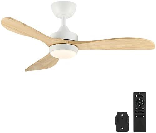 VONLUCE Ceiling Fans with Lights, 42 Inch Ceiling Fan and Remote, 6-Speeds Noiseless Reversible DC Motor, 3CCT, Wood Ceiling Fan for Outdoor Indoor Farmhouse Patios, White