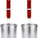 Micro-Perforated Stainless Steel Pasta Strainer With handle, Food Dumpling Noodle Strainer,Straining Noodles Pasta Basket 2 PCS (Dia 5.5 Inch)