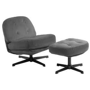 HollyHOME Modern 360°Swivel Accent Chair with Ottoman, Upholstered Comfy Reading Chair and Footstool, Fabric Lazy Chair with Soft Cushion, Lounge Sofa Chair for Living Room, Bedroom, Dark Grey