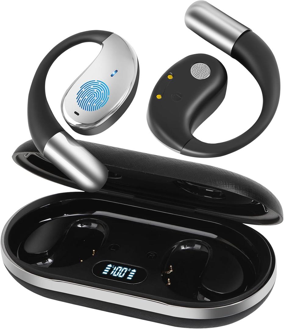 AI Language Translation Wireless Earbuds Bluetooth 5.4 Real Time Open Ear Headphones, Translator for 144 Languages & Accents,LED Digital Display Charging, Long Battery Life, Fit iOS and Android, Black