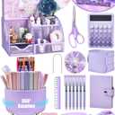 LXEVIHK 21Pcs Purple Desk Organizers and Accessories With Mesh Desk Organizer and 360Rotating Pen Holder and a Lot of Office Purple Office Supplies Beautifully Presented in a Gift Box