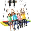 60'' Rectangle Platform Tree Swing for Kids and Adults, Giant Flying Swing with Adjustable Hanging Strap, Waterproof Textilene Fabric Tear & UV Resistant, Swings Set for Backyard Garden (Rainbow)