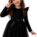 Magic Park Toddler Tulle Dress Girl Long Sleeve Tutu Dress Kids Ribbed Dresses Holiday Birthday Outfits Girls (4-5T, Black)