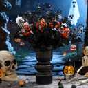 15 Pcs Halloween Artificial Flowers Fake Eyeballs Pumpkin Branches with Artificial Eucalyptus Stems for Vase Table Centerpiece Halloween Table Decorations Floral Arrangement(Black)