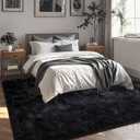 FinRèc 5x8 Feet Black Rugs for Living Room Bedroom, Fluffy Shaggy Area Rug, Non-Slip Soft Shag Rug for Nursery Kids Room Dorm Room Home Decor, Indoor Plush Floor Carpet