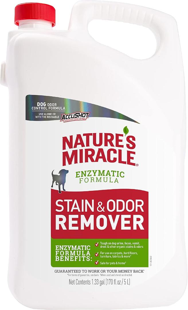 Natures Miracle Stain & Odor Remover, Tough on Dog Urine, Feces, Vomit, Drool and Other Organic Stains and Odors, 170 fl oz Refill