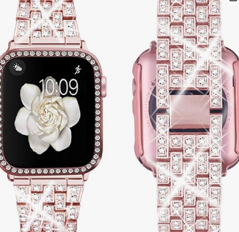 Bands Compatible with Apple Watch 49mm 46mm 42mm 45mm 41mm 44mm 40mm, Bling Rhinestone Diamond Metal Replacement Strap for iWatch Series 10/9 / 8/7 / 6/5 / 4/3 / SE/Ultra Women Men