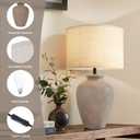 Ceramic Farmhouse Table Lamp for Living Room and Bedroom - Modern Earth Yellow Pottery Beside Lamps for Small Nightstand and Large Side Table - Rustic Round Stone Lighting Single with Beige Shade