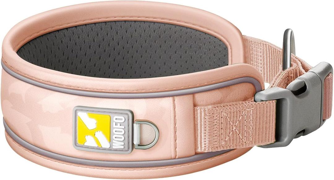 Premium Dog Collar | Super Adjustable for All Breeds, Quick Release Buckle | Extra Soft and Widened Padding & Reflective Trim Design for Safety (Large, Pink)