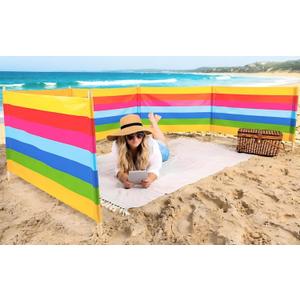 Thyle 20ft Rainbow Stripe Beach Windscreen Set Long Privacy Screen with 6 Hardwood Poles and Carry Bag Portable Wind Blocker for Beach Summer Outdoor Sand Wind Protection, 20 ft x 30 inches
