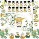 HunnmingRe 34 Pcs Greenery Graduation Decorations Sage Green Leaves Green Gold Class of 2026 Backdrop Congrats Grad Banner Balloons Streamers Kit for High School College Grad Party Supplies