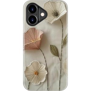 for iPhone 17 Case, Wireless Charging Compatible,Dual-Layer Protection with Stylish Wildflower Design, Soft Silicone + Hard Shell, Cute Phone Cover for Women - Ethereal Wire Florals