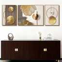 Azartslr Large Framed Modern Rose Gold Wall Art, Luxury 3 Pieces Aluminum Alloy Wall Decor for Living Room, Abstract Gold and Beige Home Bedroom Art Painting, Geometric Crystal Porcelain Artwork Dining Room Pictures Decoration