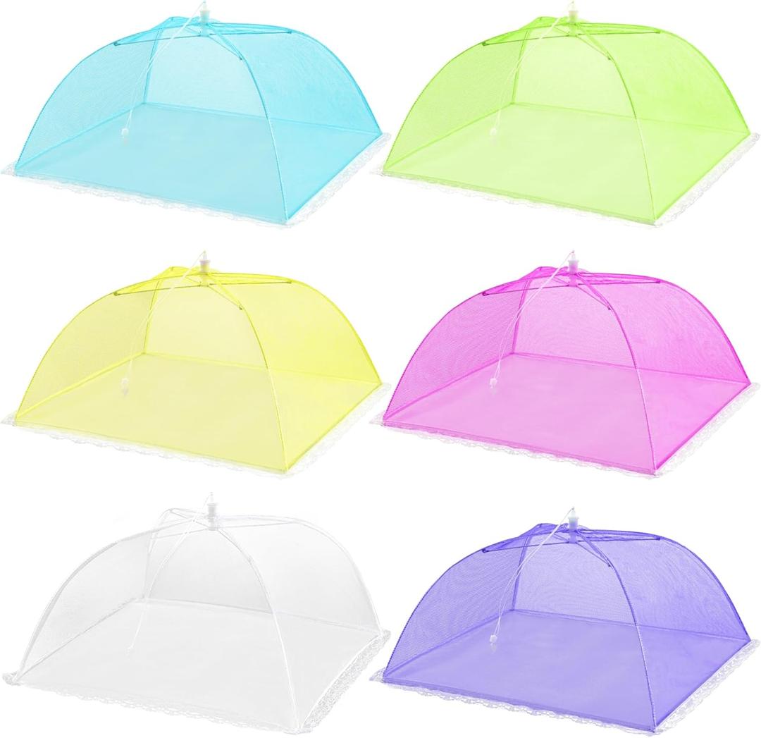 HBlife 6 Pack Colored Pop-Up Mesh Food Cover Tent for Outside,17 Inches Reusable and Collapsible Outdoor Picnic Food Covers Net for Party Picnic, BBQ, Camping