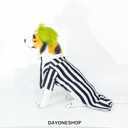 3 x Black Striped Dog Suit wit Green Wig Scientist Dog Costume Pet Costume Cosplay Clothes Outfit Accessories Party Favors (Small, Striped Clothes with Wig)