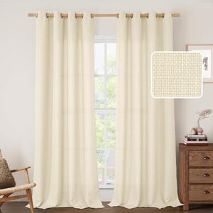 LAMIT Beige Linen Curtains 84 Inch Length for Living Room, Grommet Top Thick Light Filtering Drapes Privacy Boho Neutral Panels for Farmhouse/Bedroom, 2 Panels Set, 52 x 84 Inch, Light Beige