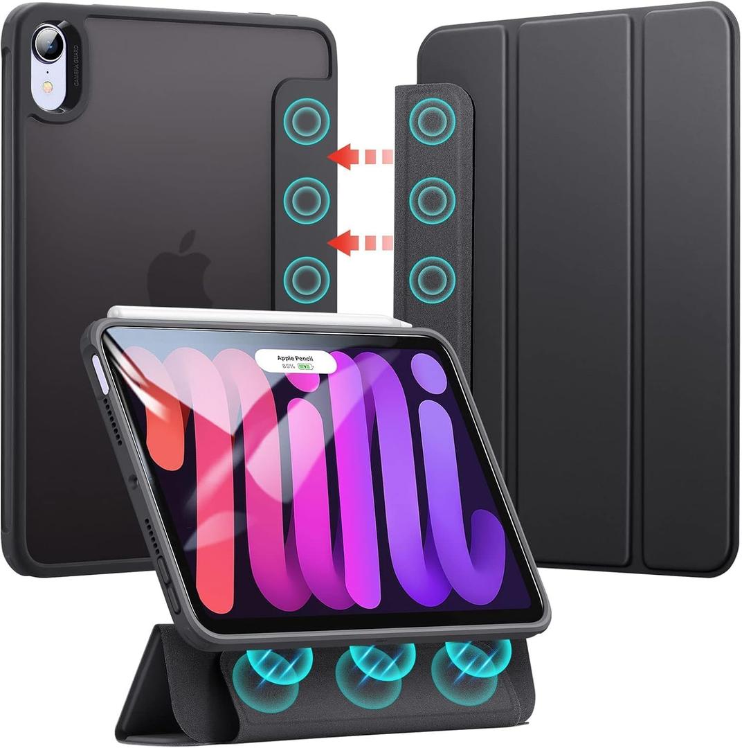ESR for iPad Mini 6 Case, iPad Mini 6th Generation Case (2021), Detachable Magnetic Cover, Hard Back, Auto Sleep/Wake, Vertical Stand, Supports Pencil Pro Frosted Black