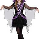 Spooktacular Creations Halloween Child Girls Miss Battiness Costume, Kids Bat Witch Dress w/Headband for Halloween Parties Medium