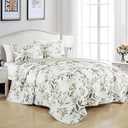 Chezmoi Collection Glory 3-Piece Floral Quilt Set King - Multicolor Blue White Gray Waterbrush Printed Microfiber Lightweight Bedspread Set for All Season