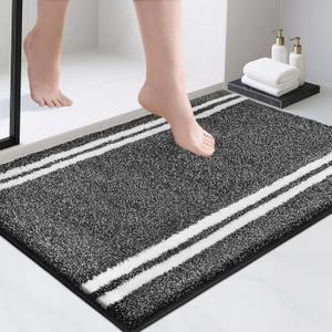 PURRUGS Bathroom Rug Non-Slip Machine Washable 24" x 36", Super Absorbent and Quick Dry Shaggy Microfiber Bath Mat, Extra Soft and Plush Bath Rug for Bathtub, Shower and Sink, Charcoal