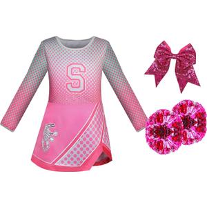 Zombies Girls Cheerleader Costumes Toddler Cheerleading Outfit Kids Movie Cosplay Dress up 3-12 Years (4-5 Years, Rose Dress With Accessories)