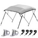 KAKIT 3 Bow Bimini Top for Boats, Marine Grade Canvas Top Heavy Duty Oxford Boat Canopy Adjustable 4 Straps Zippered Storage Boot Metal Base (3 Bow 6'L x 46" H x 79"-84" W,Gray)