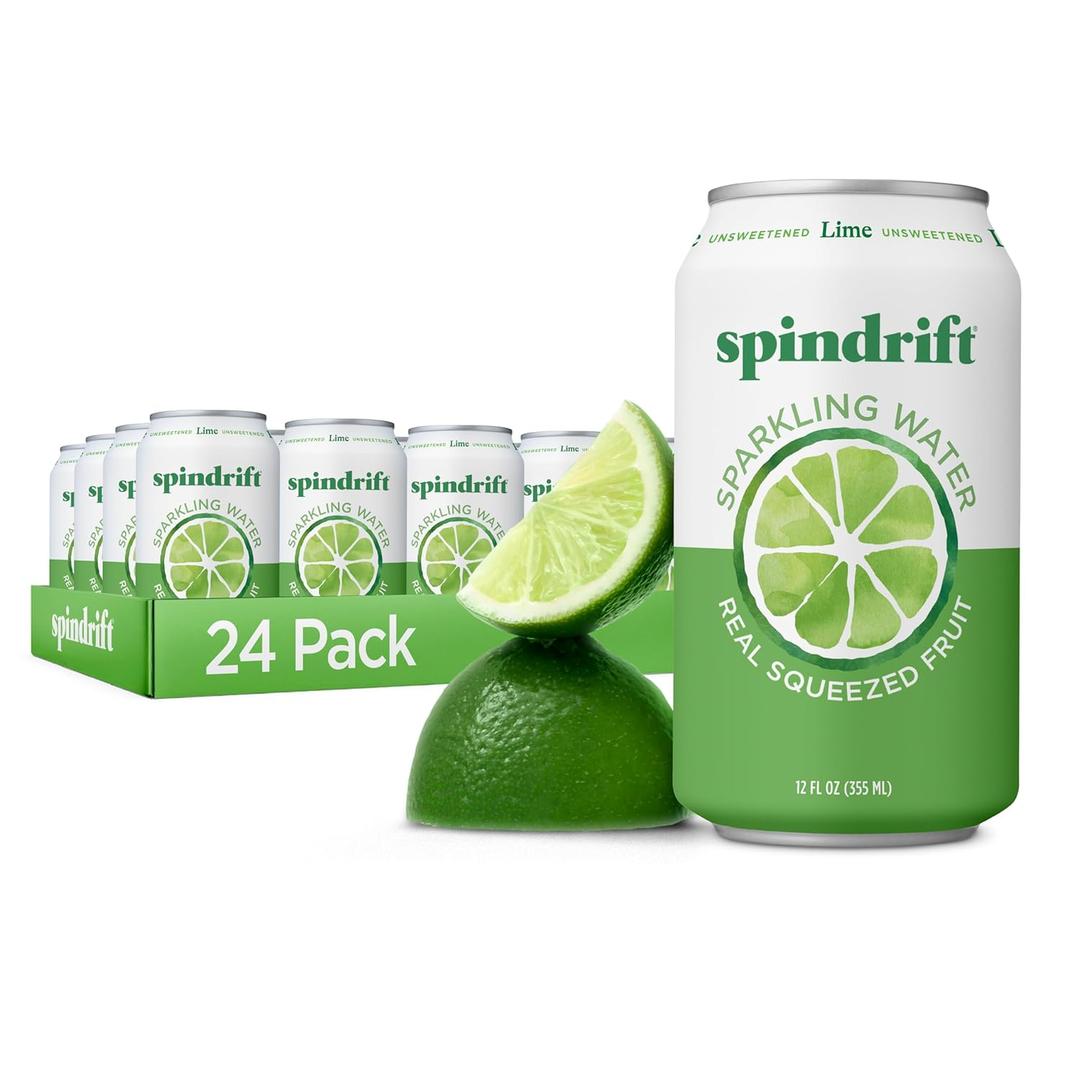 Spindrift Sparkling Water, Lime Flavored, Made with Real Squeezed Fruit, 12 Fl Oz Cans, Pack of 18 (Only 4 Calories per Can), Best By: 09/12/26