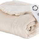 Berkshire Blanket Heated Throw  Reversible Loftmink Velvety Fleece Electric Blanket, 5 Heat Settings & Auto Shut-Off, Ultra-Cozy for Couch, Bed & Office, 50" x 60", Sandshell