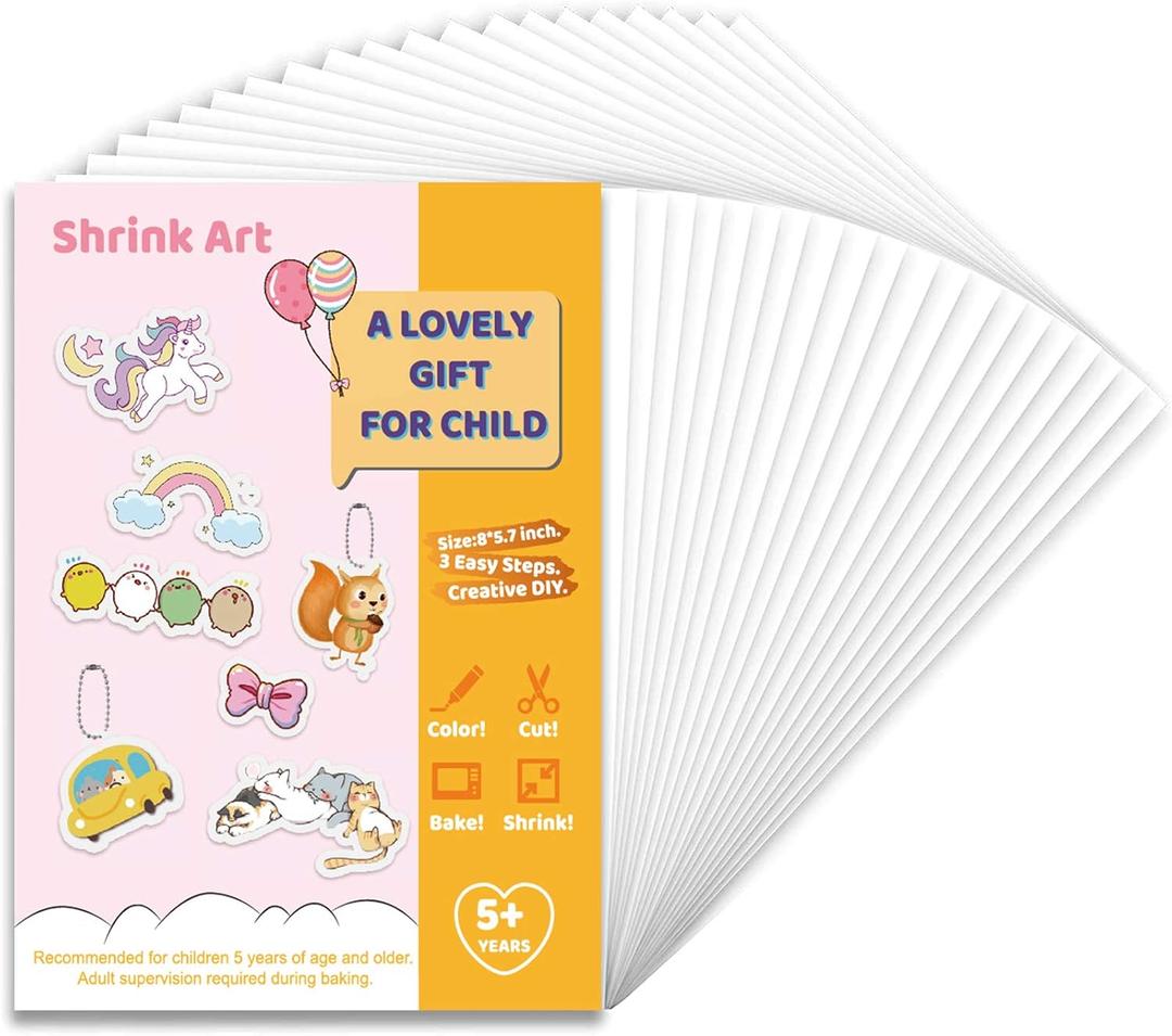 52 Pieces Sanded Shrink Plastic Sheet Kit, Shrinky Art Paper Translucent Shrink Film Sheets, Kids Creative Craft Activities for All Ages, 5.7 x 7.9inch / 14.5 x 20cm