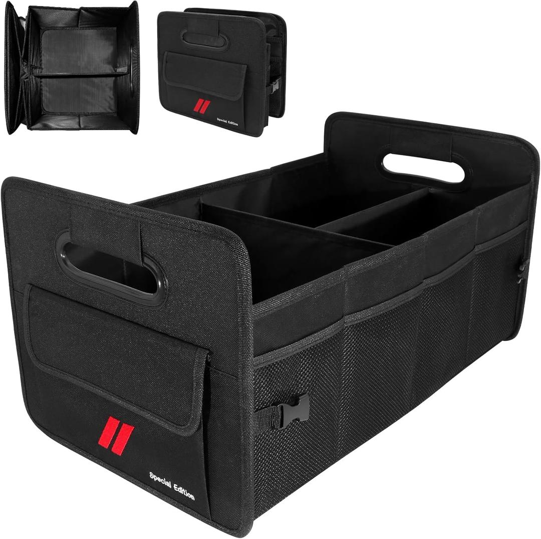 Car Trunk Organizer for Dodge Charger Durango Challenger Collapsible 2 Compartment Automotive Storage Box with Handle Non Slip Bottom Sturdy Side Walls for Dodge Accessories (Red)