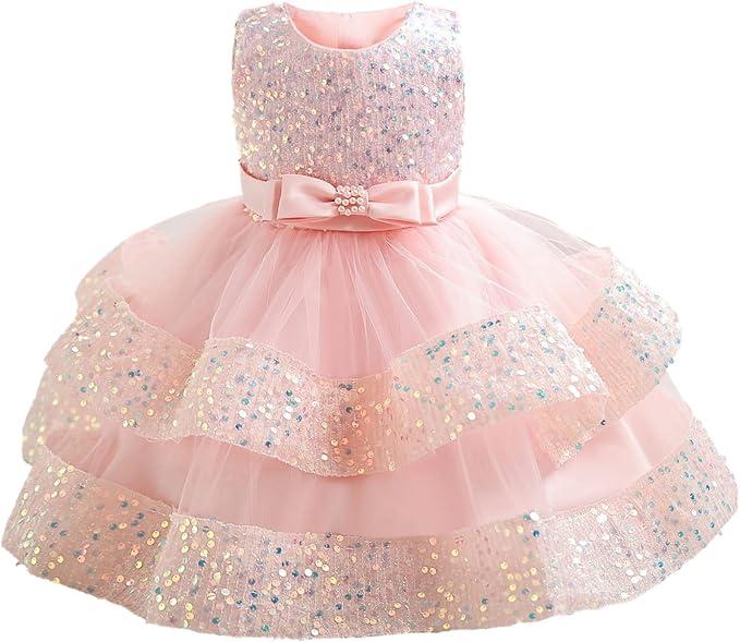 Miipat Baby Girl Pageant Dress Sequins Princess Dress Toddler Flower Wedding Birthday Party Gown Dresses 12 Months-4 Years