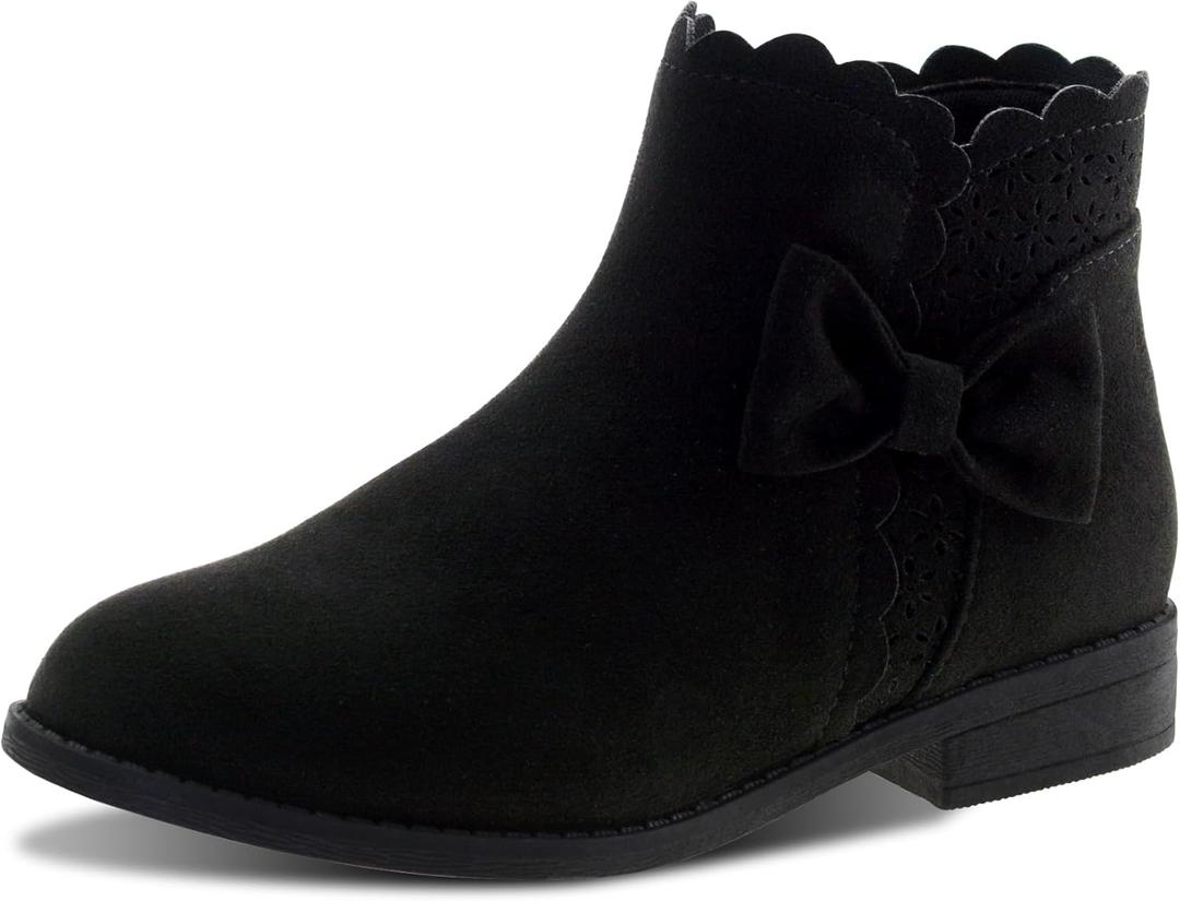 LseLom Girls Ankle Boots Kids Ankle Booties Bow Side Zipper Low Heel Outdoor Warm Shoes for Little Kids/ Big Kids Suede Black Size 3