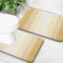 OLANLY Bathroom Rug Set 2 Piece, Soft Absorbent Microfiber Bath Mats and U-Shaped Contour Toilet Rug, Non-Slip, Machine Wash Dry, Plush Shaggy Bath Mats for Bathroom (24"x16"+24"x20", Light Yellow)