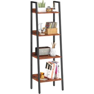 Yoobure Ladder Shelf, 4 Tier Tall Ladder Bookshelf Corner Shelf, Industrial Book Shelf Ladder Bookcase Narrow, Standing Storage Shelves Display Shelf for Bedroom Living Room Office Kitchen Bathroom (Berry Brown)