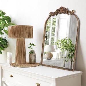 Wall Mirror Window Decorative Traditional Vintage Ornate Baroque Mirrors Antique Arched Farmhouse for Living Room Bedroom Entryway Bathroom Vanity (27 * 19 * 1.2, Gold)