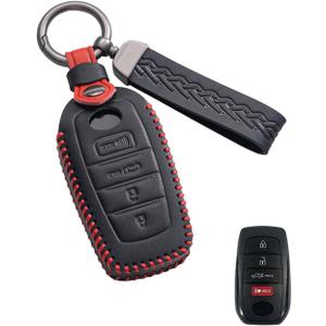 Key Fob Cover Leather Car Key Case Keychain Fob Holder Compatible with Toyota Venza RAV4 Prime Sienna Tundra Corolla Cross Land Cruiser Fortuner Mirai Hilux Sequoia (TYB-4-Black)