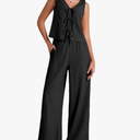 BeryLove Two Piece Sets for Women Summer Outfits Lounge Sets Cap Sleeve Tops Wide Leg Crop Pants Vacation Travel Outfits, Large