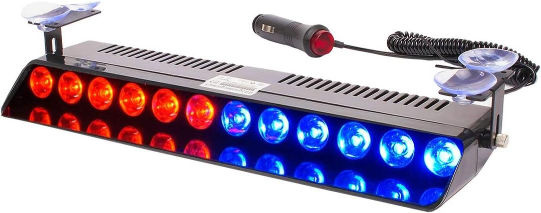Red Blue Led Strobe Flash Light Emergency Warning 12-Led Sucker Dashboard Interior Roof Windshield Dash Safe Caution Hazard Light with Suction Cups for Car Vehicle Boat SUV Firemen Fog DC 12V