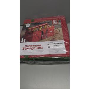 ZOBER Large Christmas Ornament Storage Box - Stores 128 3" Ornaments, With Dividers - Ornament Organizer Storage Box, Durable Christmas Containers Holder - Extra Pockets, Dual Zipper - Red