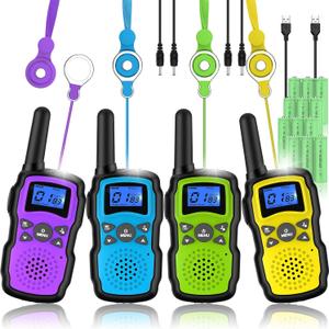 Wishouse Walkie Talkies for Kids Adults Rechargeable Long Range 4 Pack with 2 USB Chargers 12 Batteries,Family Walky Talky,Outdoor Camping Games Indoor Toys Birthday Xmas Gift for Boys Girls Children (Purple Blue Green Yellow)