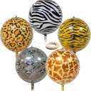 Big 22 Inch Animal Balloons Pack of 25 Round Aluminum Foil Balloons Tiger Giraffe Zebra Snake Cheetah Print Balloons Jungle Safari Zoo Theme Decorations Birthday Party Decorations